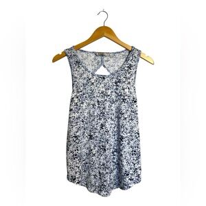 Athleta | Breezy Workout Tank Top | Blue White Flower | Printed Cutout | Medium